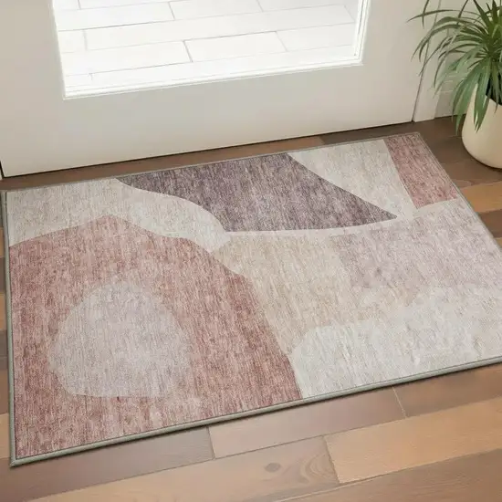 Blush And Plum Abstract Washable Area Rug With UV Protection Photo 2
