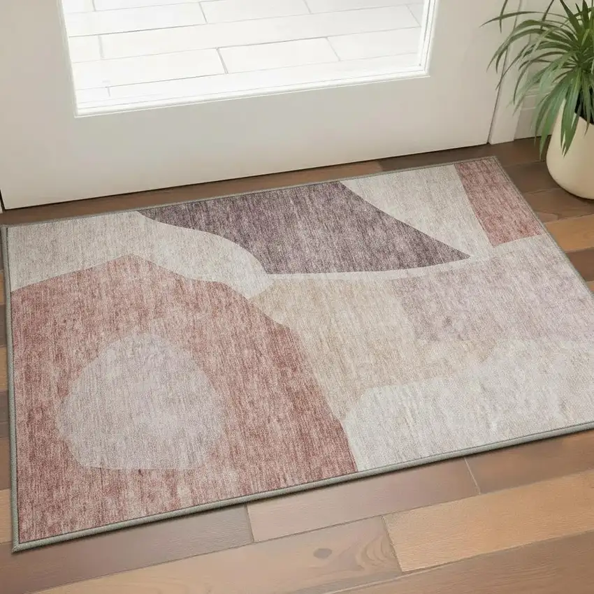 Blush And Plum Abstract Washable Area Rug With UV Protection Photo 2