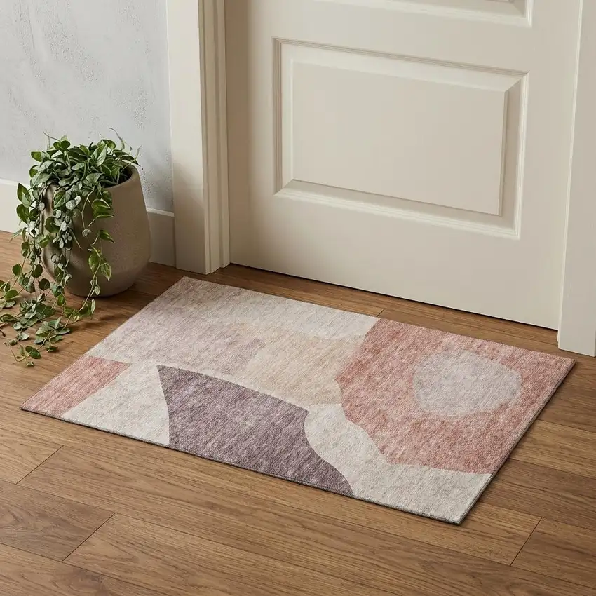 Blush And Plum Abstract Washable Area Rug With UV Protection Photo 1