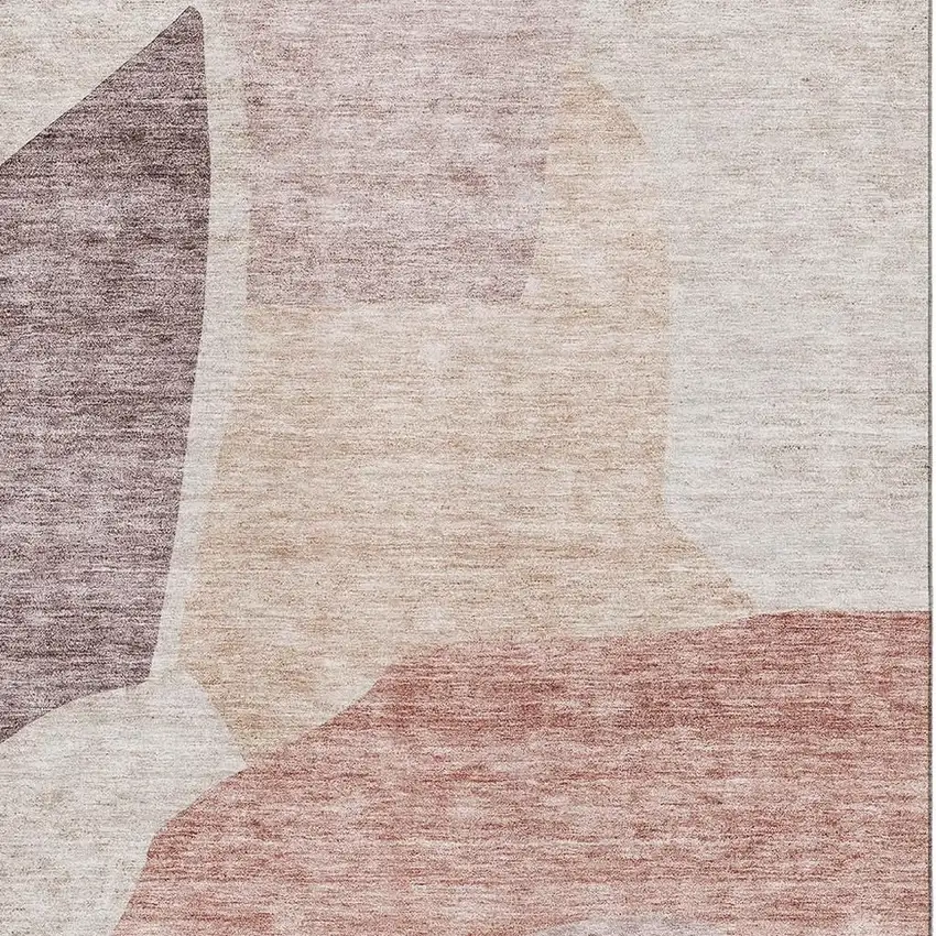 Blush And Plum Abstract Washable Area Rug With UV Protection Photo 3