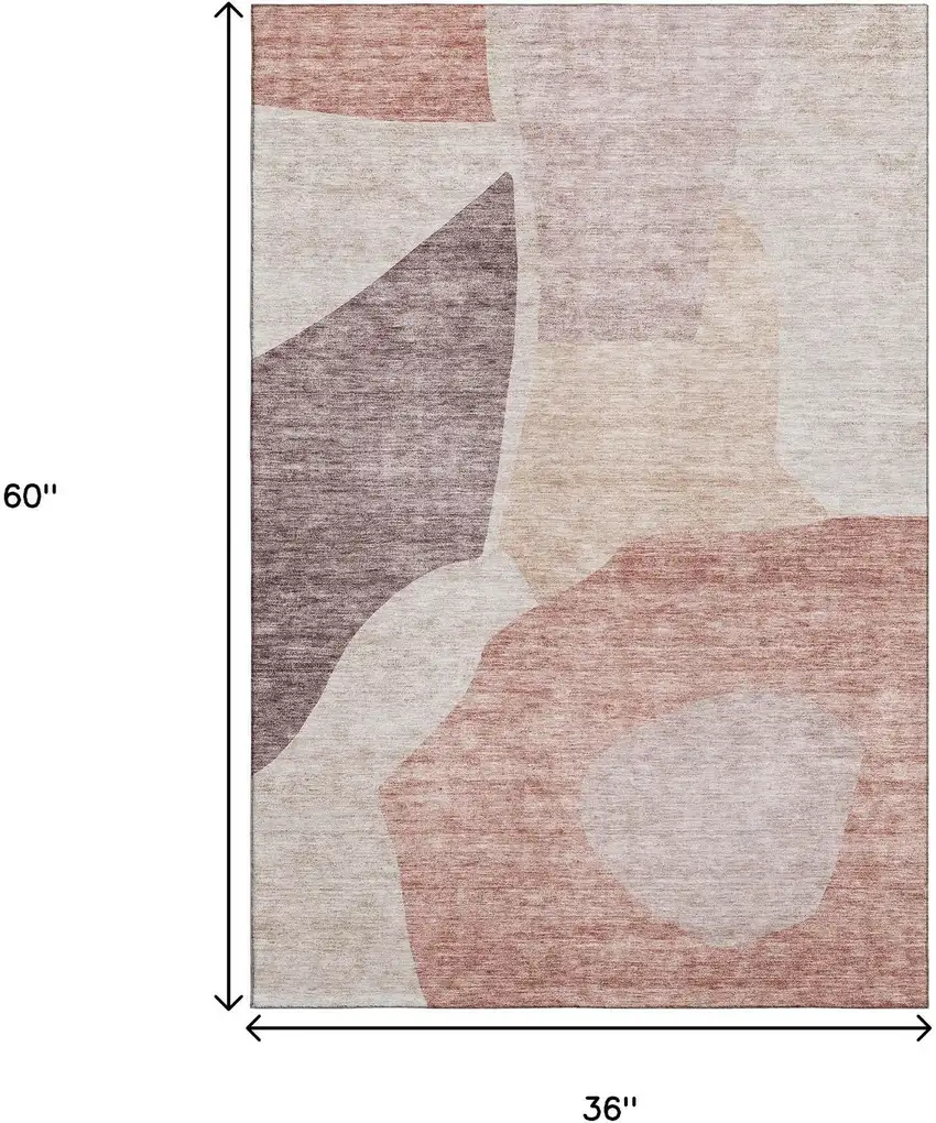Blush And Plum Abstract Washable Area Rug With UV Protection Photo 7