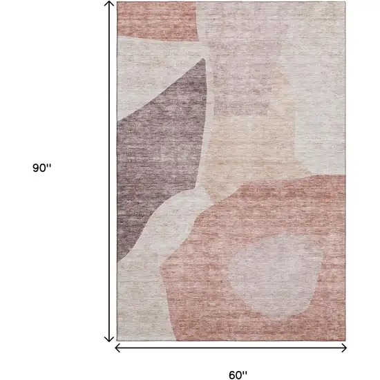 Blush And Plum Abstract Washable Area Rug With UV Protection Photo 3