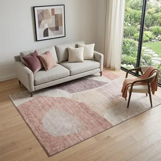 Blush And Plum Abstract Washable Area Rug With UV Protection Photo 1