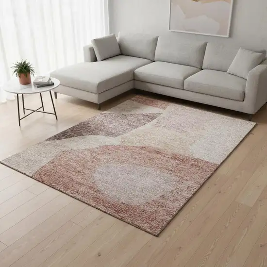 Blush And Plum Abstract Washable Area Rug With UV Protection Photo 1