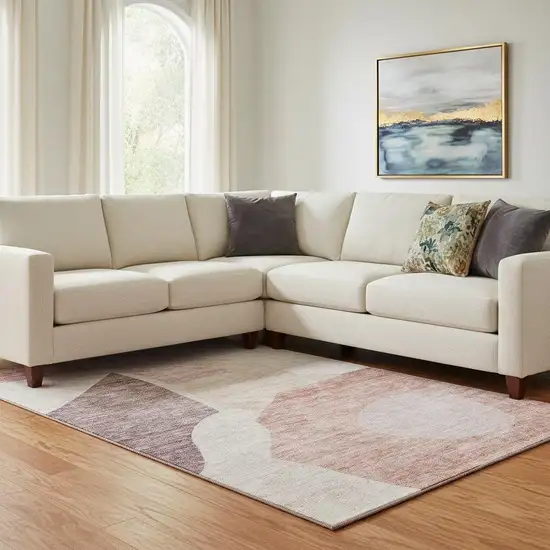 Blush And Plum Abstract Washable Area Rug With UV Protection Photo 1