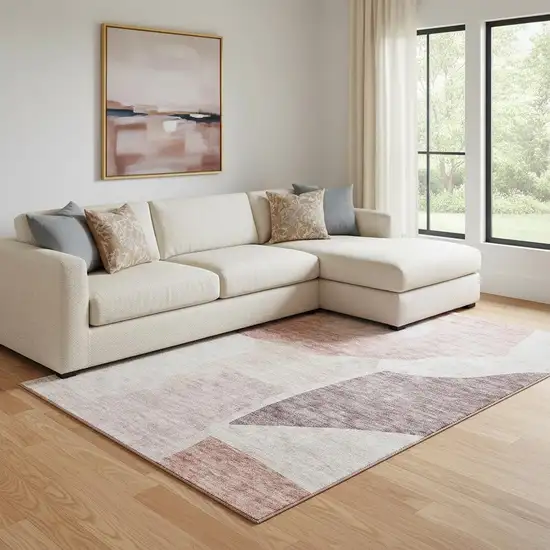 Blush And Plum Abstract Washable Area Rug With UV Protection Photo 1