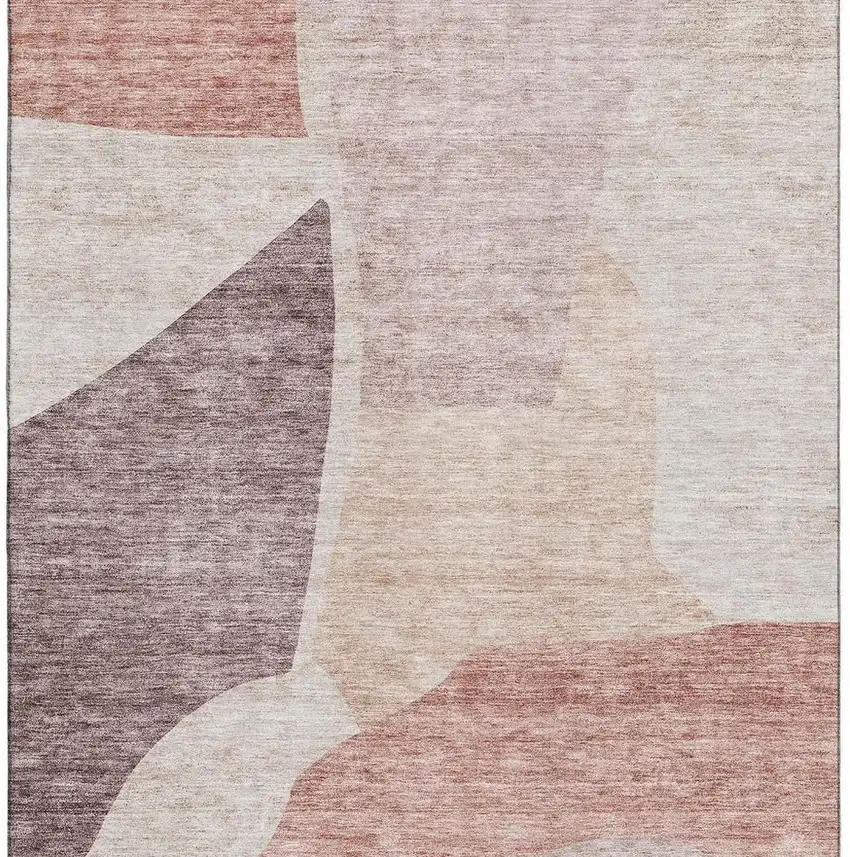 Blush And Plum Abstract Washable Area Rug With UV Protection Photo 9