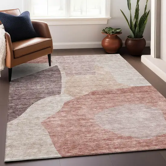 Blush And Plum Abstract Washable Area Rug With UV Protection Photo 7