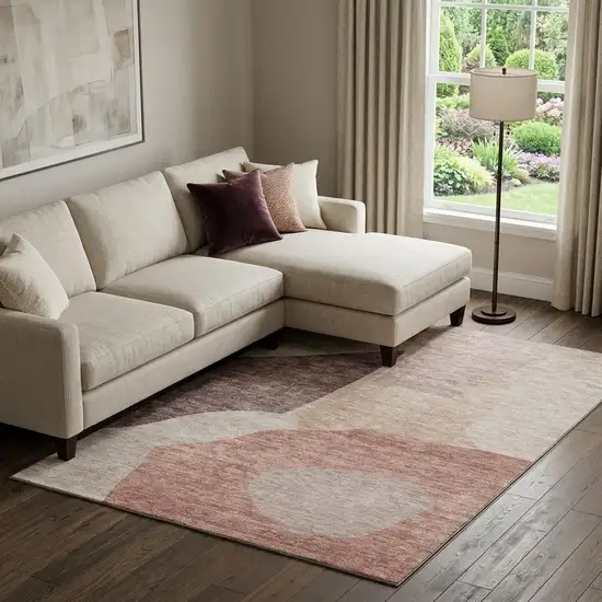 Blush And Plum Abstract Washable Area Rug With UV Protection Photo 1