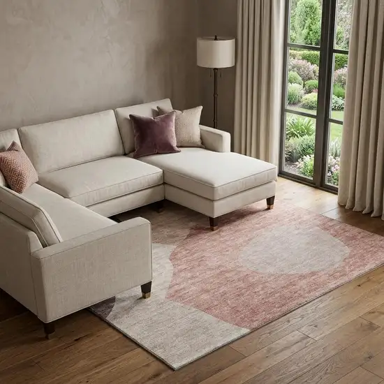Blush And Plum Abstract Washable Area Rug With UV Protection Photo 1