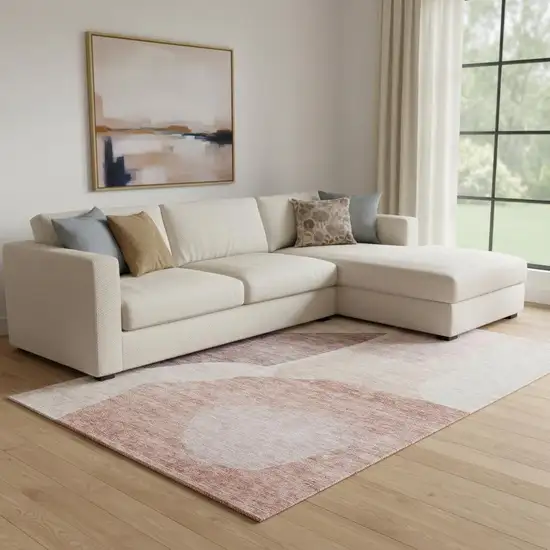 Blush And Plum Abstract Washable Area Rug With UV Protection Photo 1