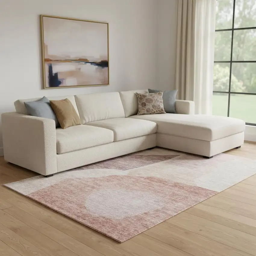 Blush And Plum Abstract Washable Area Rug With UV Protection Photo 1