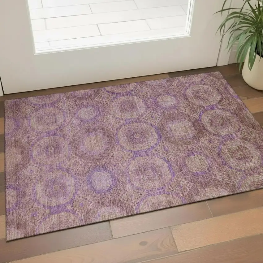 Blush And Purple Abstract Geometric Washable Area Rug With UV Protection Photo 2
