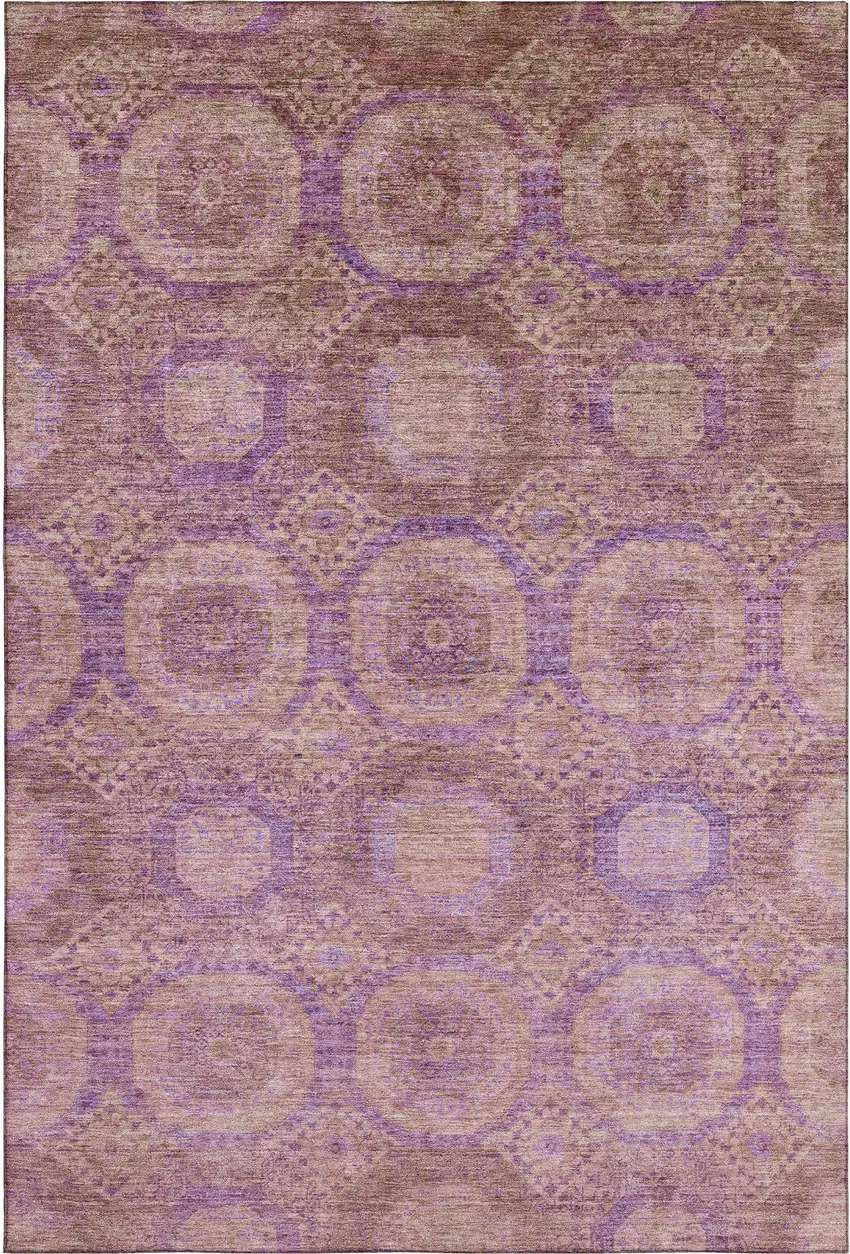 Blush And Purple Abstract Geometric Washable Area Rug With UV Protection Photo 1