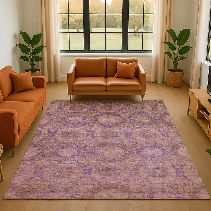 Blush And Purple Abstract Geometric Washable Area Rug With UV Protection Photo 5