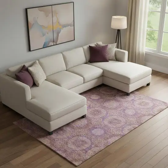 Blush And Purple Abstract Geometric Washable Area Rug With UV Protection Photo 2