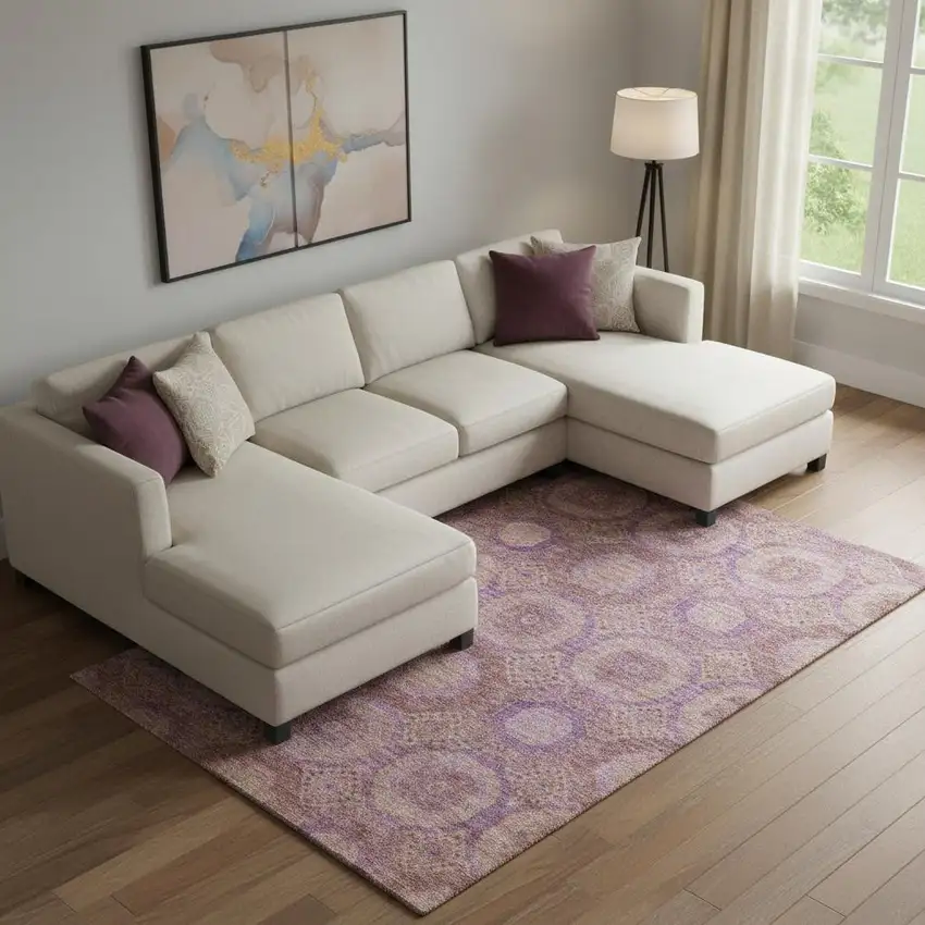 Blush And Purple Abstract Geometric Washable Area Rug With UV Protection Photo 2