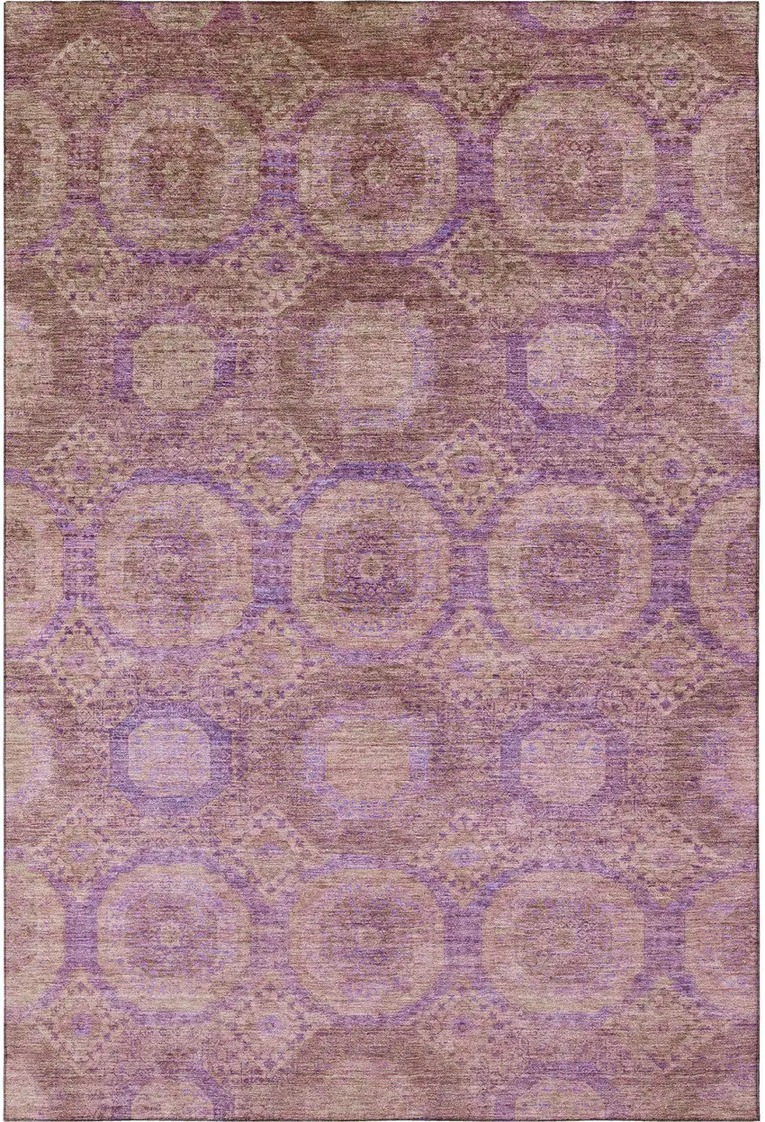 Blush And Purple Abstract Geometric Washable Area Rug With UV Protection Photo 4