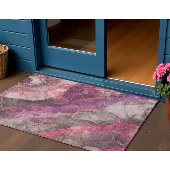 Blush And Purple Floral Washable Indoor Outdoor Area Rug Photo 2