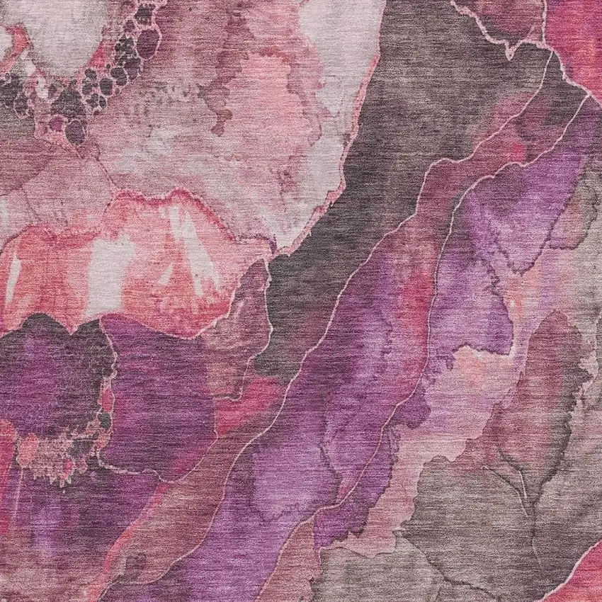 Blush And Purple Floral Washable Indoor Outdoor Area Rug Photo 3