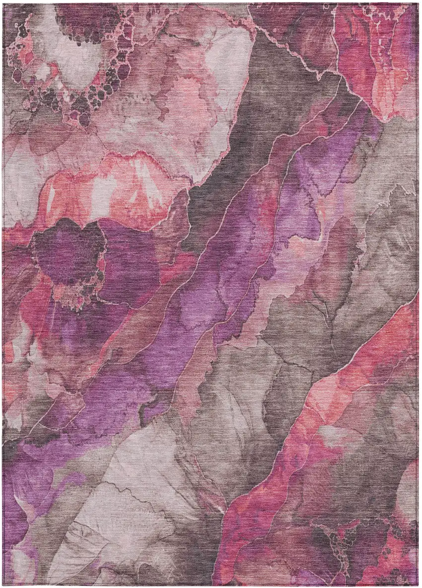 Blush And Purple Floral Washable Indoor Outdoor Area Rug Photo 1