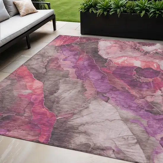 Blush And Purple Floral Washable Indoor Outdoor Area Rug Photo 2