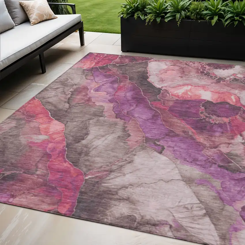Blush And Purple Floral Washable Indoor Outdoor Area Rug Photo 2