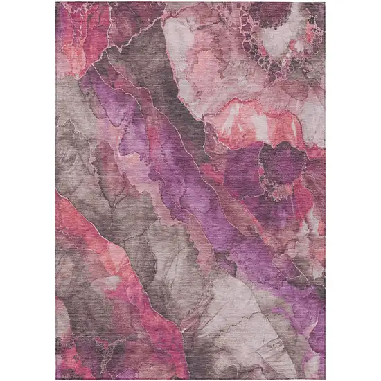 Blush And Purple Floral Washable Indoor Outdoor Area Rug Photo 9
