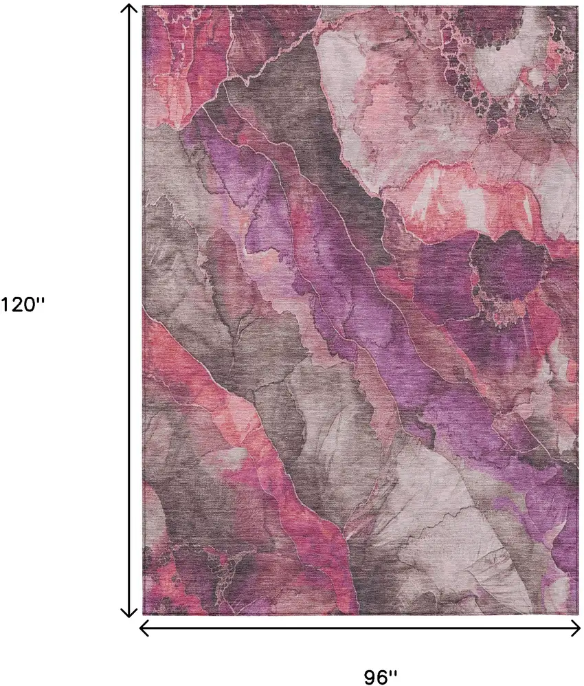 Blush And Purple Floral Washable Indoor Outdoor Area Rug Photo 9