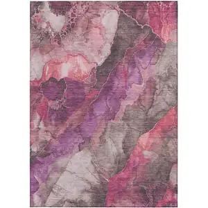 Photo of Blush And Purple Floral Washable Indoor Outdoor Area Rug