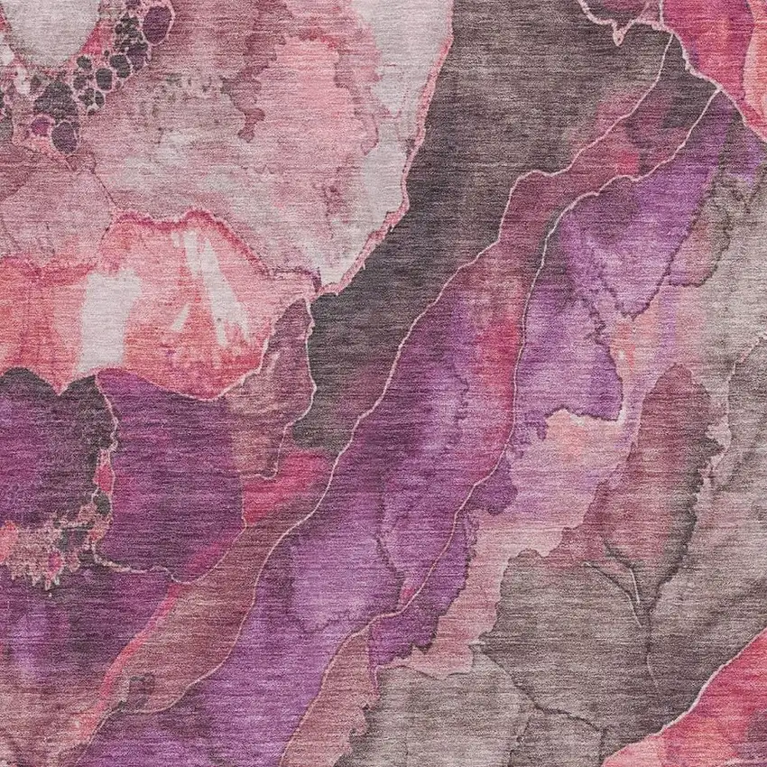 Blush And Purple Floral Washable Indoor Outdoor Area Rug Photo 3