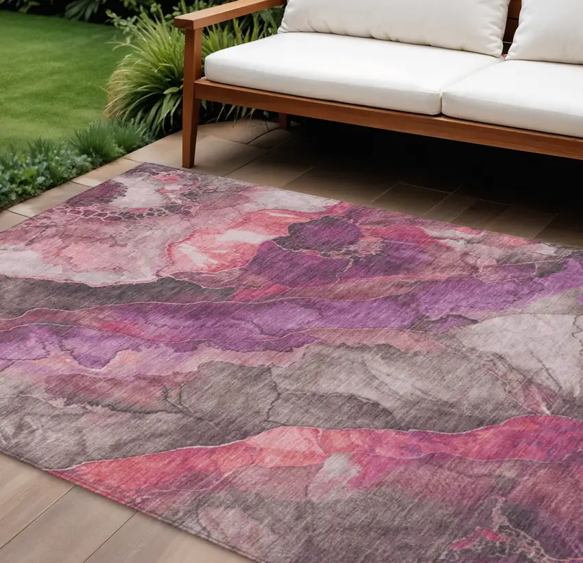 Blush And Purple Floral Washable Indoor Outdoor Area Rug Photo 2