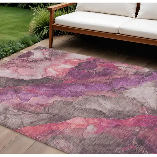 Blush And Purple Floral Washable Indoor Outdoor Area Rug Photo 2