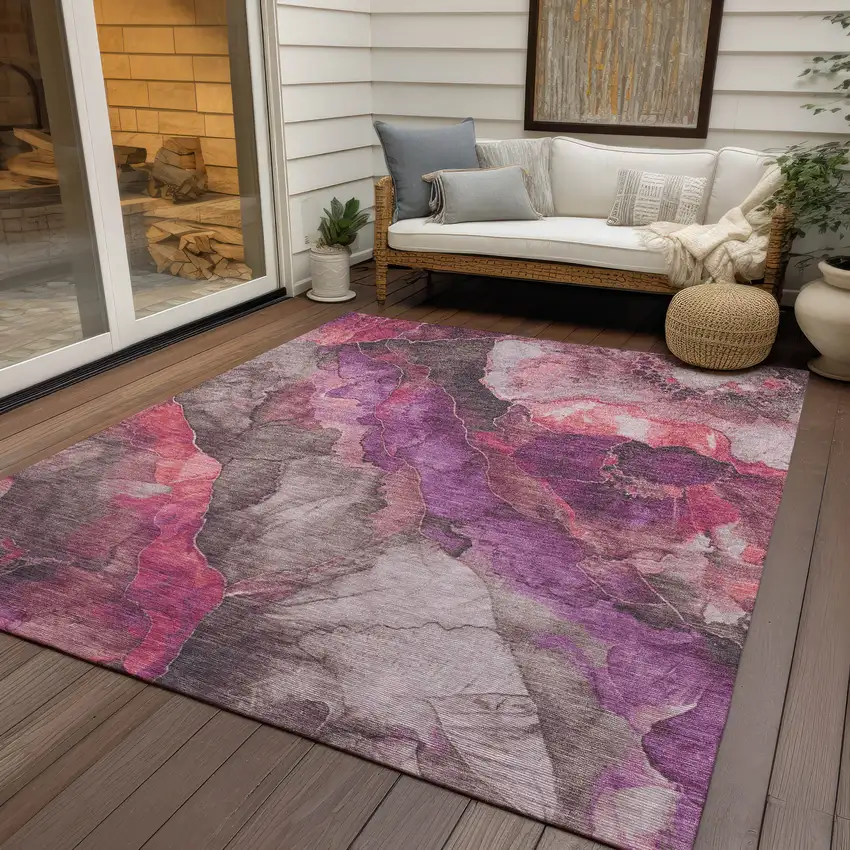 Blush And Purple Floral Washable Indoor Outdoor Area Rug Photo 4