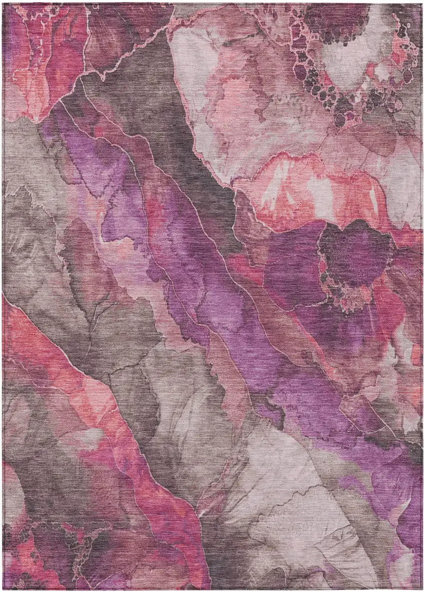 Blush And Purple Floral Washable Indoor Outdoor Area Rug Photo 8