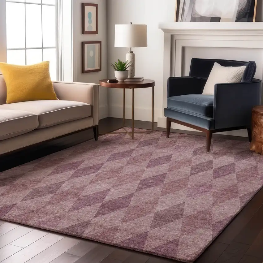Blush And Purple Geometric Washable Area Rug With UV Protection Photo 3