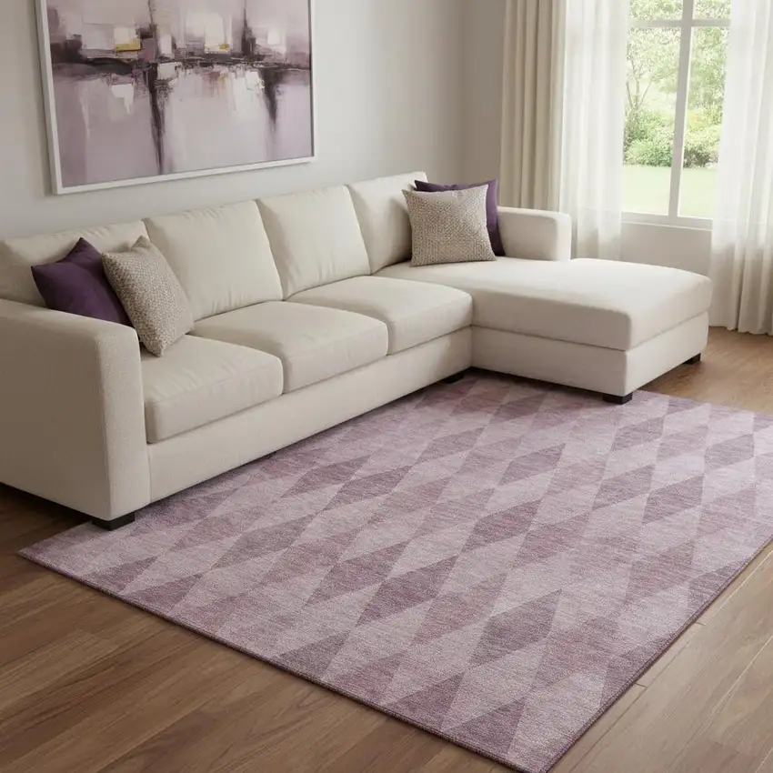 Blush And Purple Geometric Washable Area Rug With UV Protection Photo 1