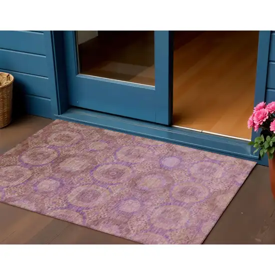 Blush And Purple Medallion Washable Indoor Outdoor Area Rug Photo 2