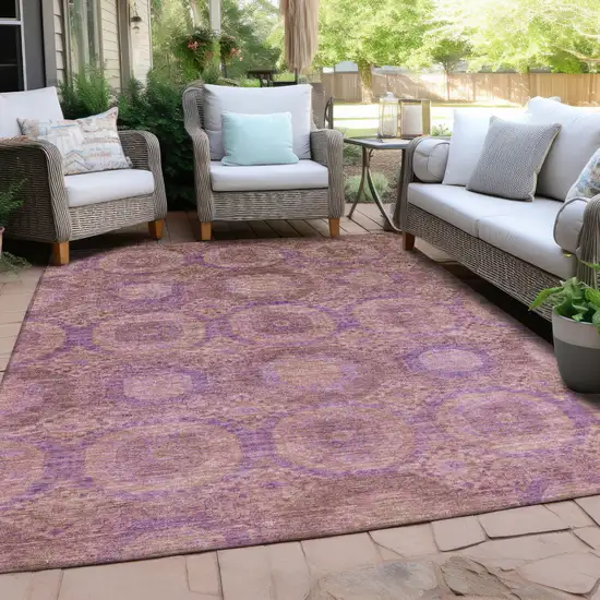 Blush And Purple Medallion Washable Indoor Outdoor Area Rug Photo 5