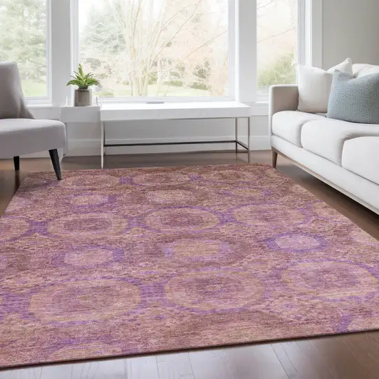 Blush And Purple Medallion Washable Indoor Outdoor Area Rug Photo 7