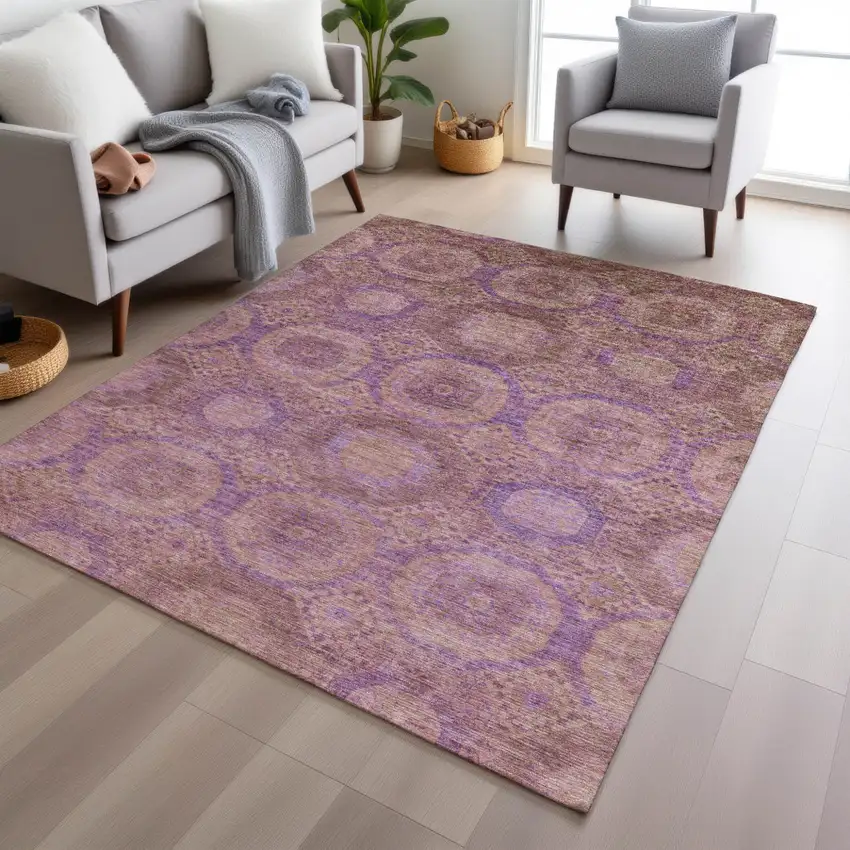 Blush And Purple Medallion Washable Indoor Outdoor Area Rug Photo 6