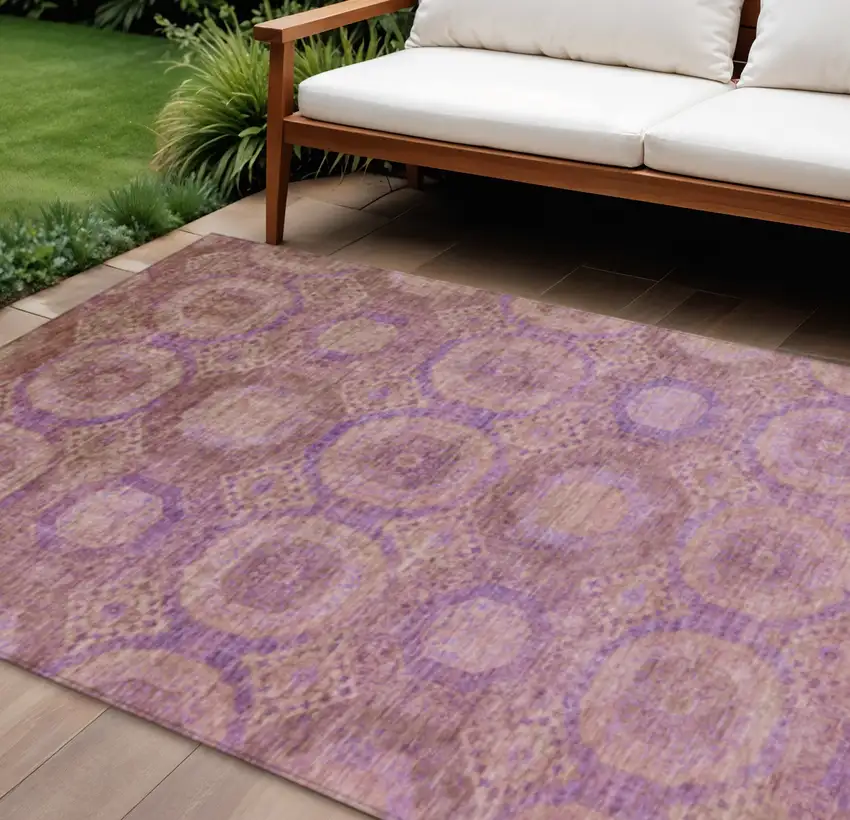 Blush And Purple Medallion Washable Indoor Outdoor Area Rug Photo 2