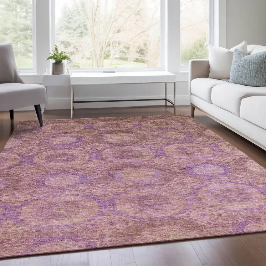 Blush And Purple Medallion Washable Indoor Outdoor Area Rug Photo 6
