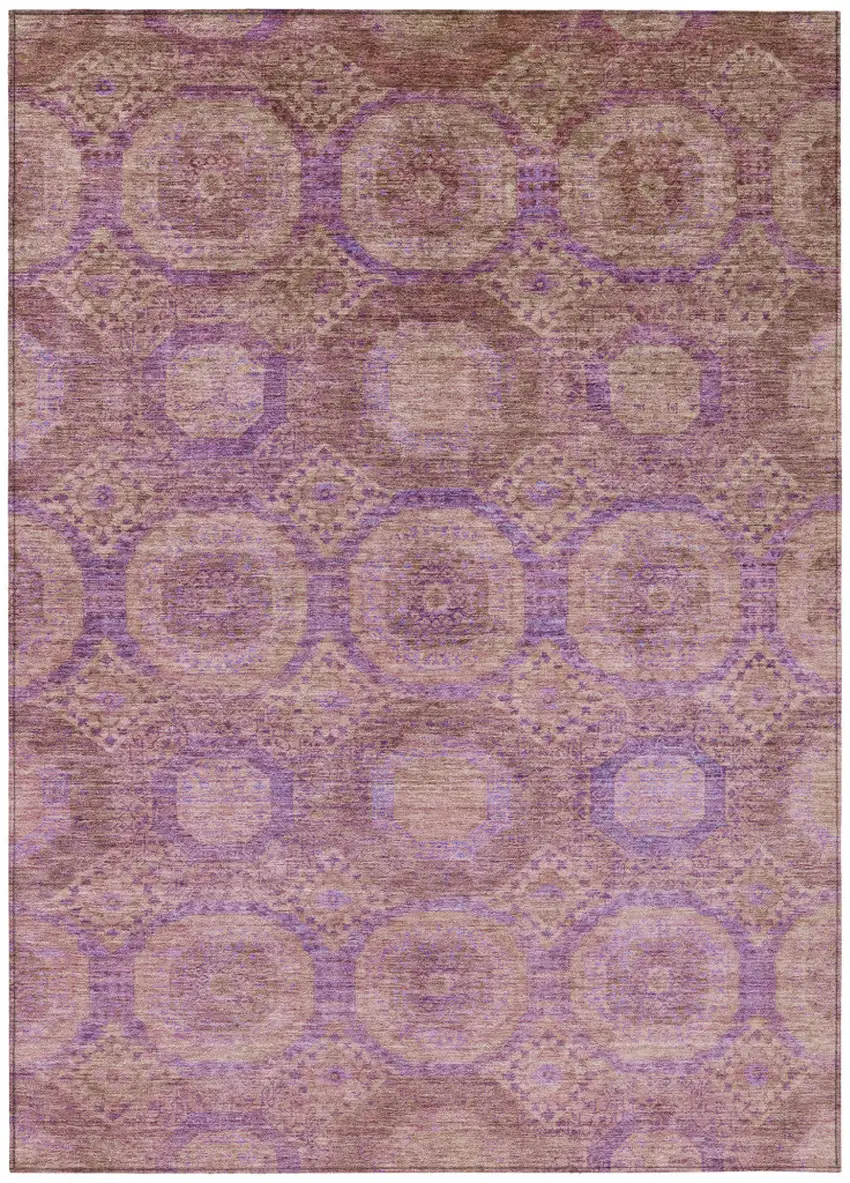 Blush And Purple Medallion Washable Indoor Outdoor Area Rug Photo 1