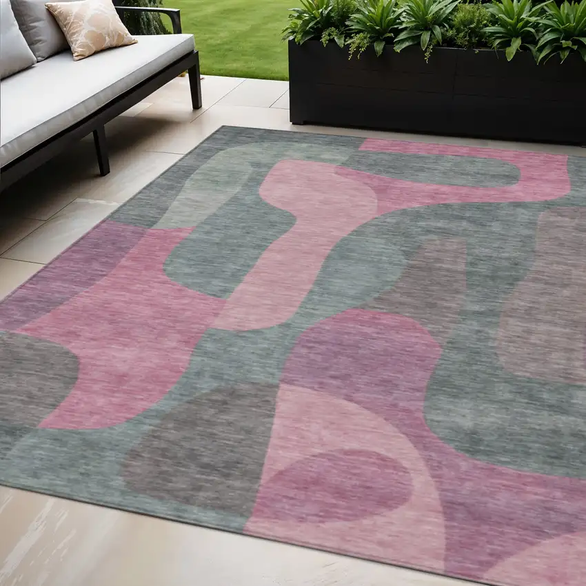 Blush And Sage Abstract Washable Indoor Outdoor Area Rug Photo 2