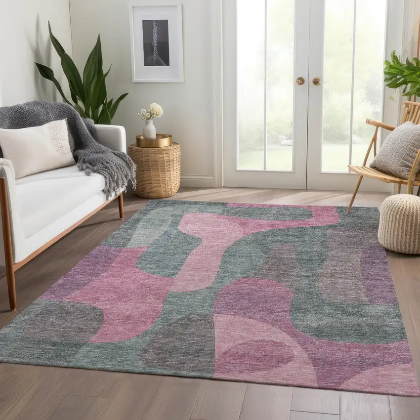 Blush And Sage Abstract Washable Indoor Outdoor Area Rug Photo 7