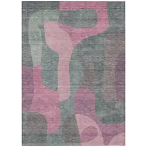 Photo of Blush And Sage Abstract Washable Indoor Outdoor Area Rug