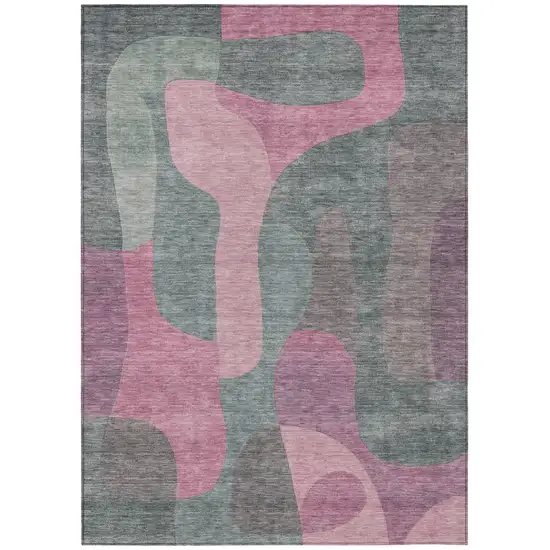Blush And Sage Abstract Washable Indoor Outdoor Area Rug Photo 1
