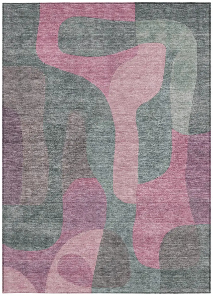 Blush And Sage Abstract Washable Indoor Outdoor Area Rug Photo 3
