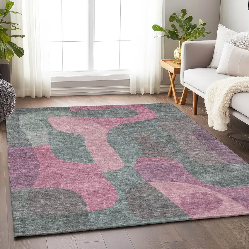 Blush And Sage Abstract Washable Indoor Outdoor Area Rug Photo 6